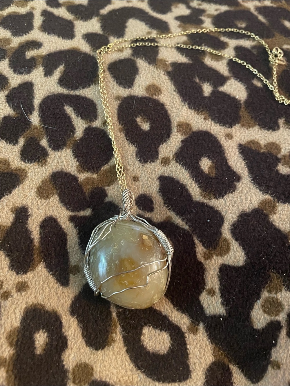 Handcrafted Yellow Agate Wire-Wrapped Pendant Necklace - Unbranded